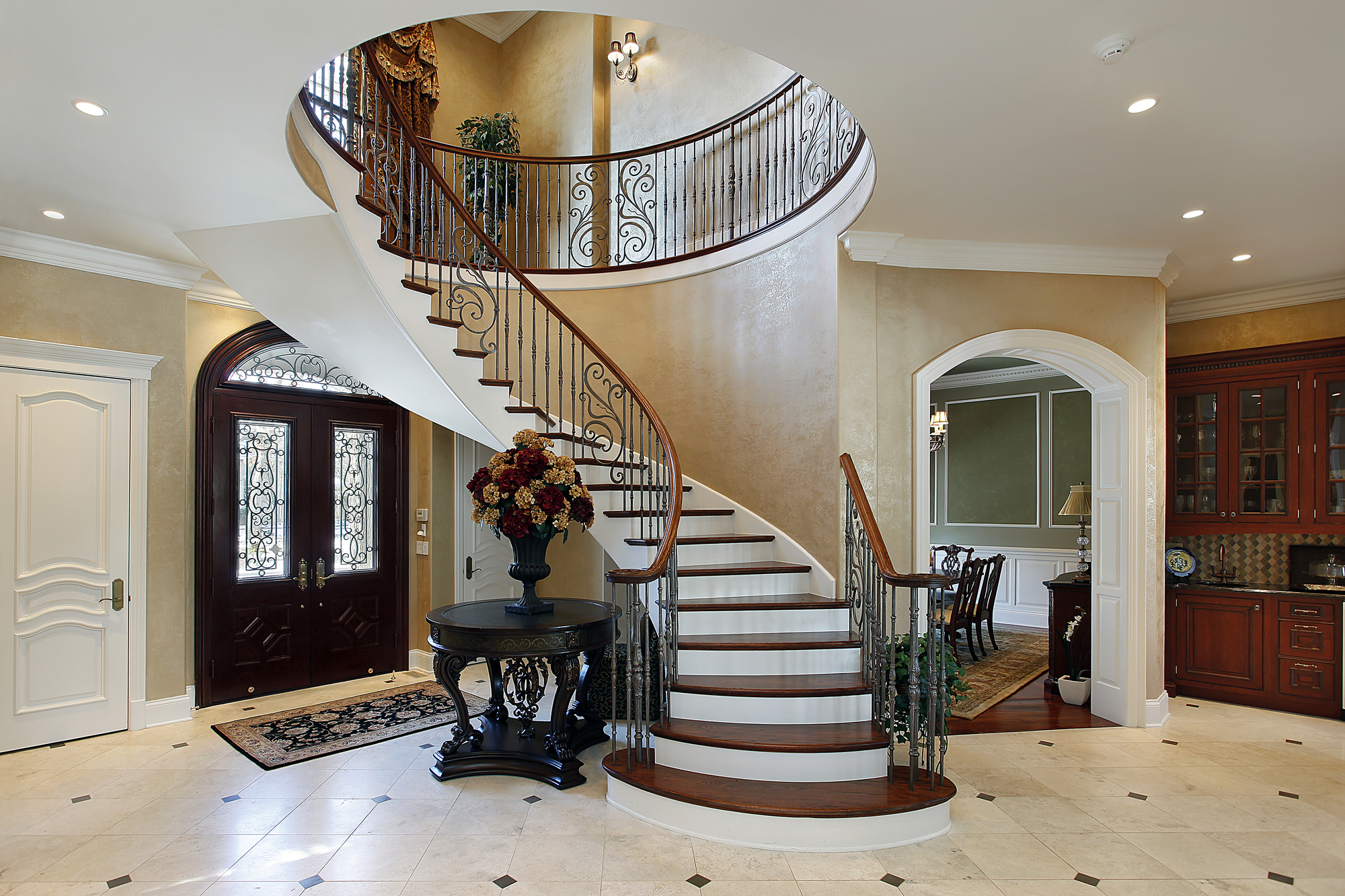 Foyer with spiral staircase